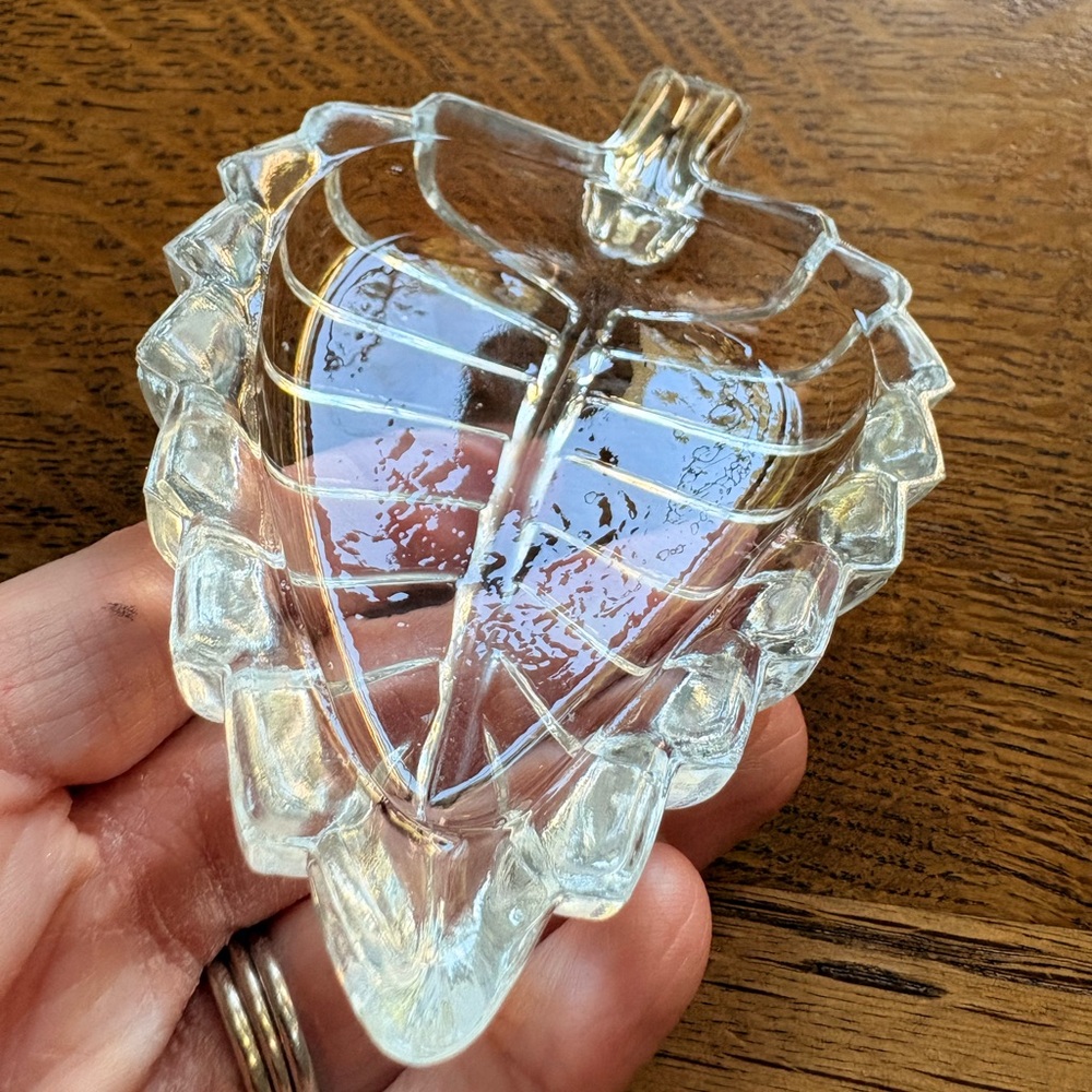 Vintage Lead Crystal Italian Glass Leaf Trinket Dishes Ashtray- Set of 2- 4.5” - Picture 15 of 16